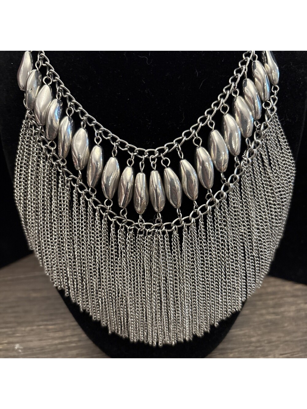 Silver Tone  Chain Bib  Necklace 16-18”